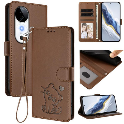Embossed Heart Cat Leather Phone Case with Hand Strap, For vivo iQOO Z9s / vivo V40e, For vivo S19 Pro / V40 / V40 Pro / T3 Ultra, For vivo iQOO Z9 Lite / Y18 / Y28s / Y37m 5G, For vivo iQOO Z9s Pro / vivo T3 Pro 5G, For vivo V40 Lite 5G / vivo V30e   ...