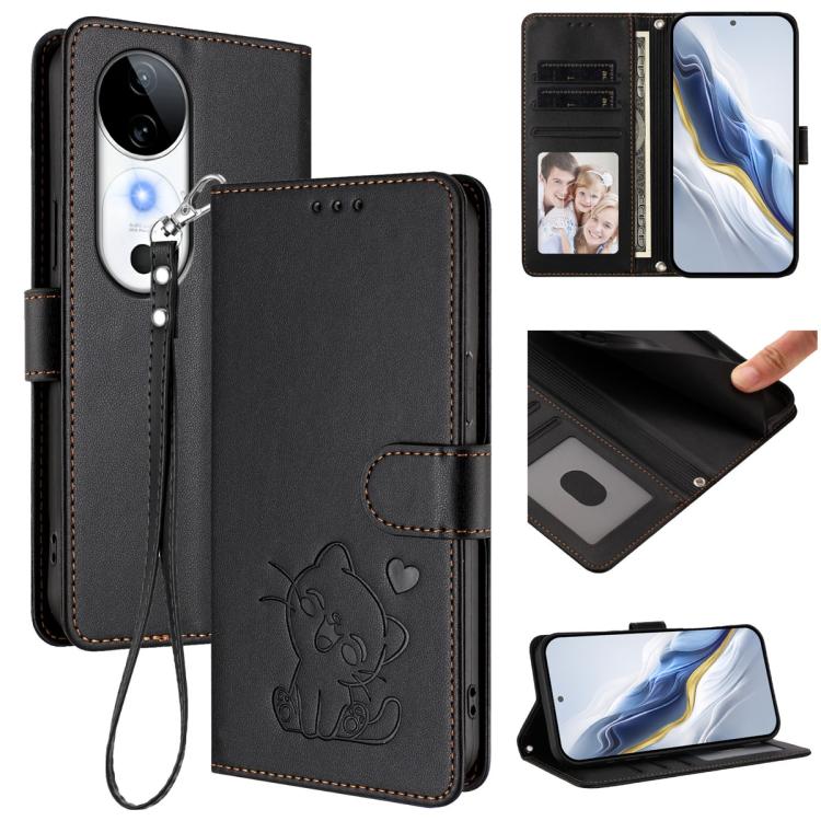 Embossed Heart Cat Leather Phone Case with Hand Strap, For vivo iQOO Z9s / vivo V40e, For vivo S19 Pro / V40 / V40 Pro / T3 Ultra, For vivo iQOO Z9 Lite / Y18 / Y28s / Y37m 5G, For vivo iQOO Z9s Pro / vivo T3 Pro 5G, For vivo V40 Lite 5G / vivo V30e   ...