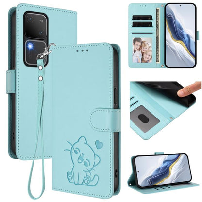 Embossed Heart Cat Leather Phone Case with Hand Strap, For vivo Y38 / vivo T3x Global, For vivo iQOO Z9x, For vivo iQOO Z9 / iQOO Z9 Turbo, For vivo S18 / S18 Pro / V30 / V30 Pro, For vivo V29e / V30 Lite 5G / Y200 5G Global, For vivo X100             ...