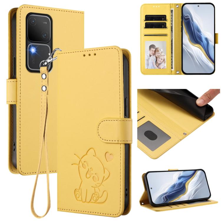 Embossed Heart Cat Leather Phone Case with Hand Strap, For vivo Y38 / vivo T3x Global, For vivo iQOO Z9x, For vivo iQOO Z9 / iQOO Z9 Turbo, For vivo S18 / S18 Pro / V30 / V30 Pro, For vivo V29e / V30 Lite 5G / Y200 5G Global, For vivo X100             ...