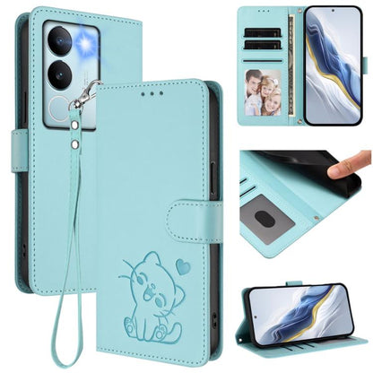 Embossed Heart Cat Leather Phone Case with Hand Strap, For vivo Y38 / vivo T3x Global, For vivo iQOO Z9x, For vivo iQOO Z9 / iQOO Z9 Turbo, For vivo S18 / S18 Pro / V30 / V30 Pro, For vivo V29e / V30 Lite 5G / Y200 5G Global, For vivo X100             ...
