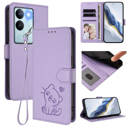 Embossed Heart Cat Leather Phone Case with Hand Strap, For vivo Y38 / vivo T3x Global, For vivo iQOO Z9x, For vivo iQOO Z9 / iQOO Z9 Turbo, For vivo S18 / S18 Pro / V30 / V30 Pro, For vivo V29e / V30 Lite 5G / Y200 5G Global, For vivo X100             ...