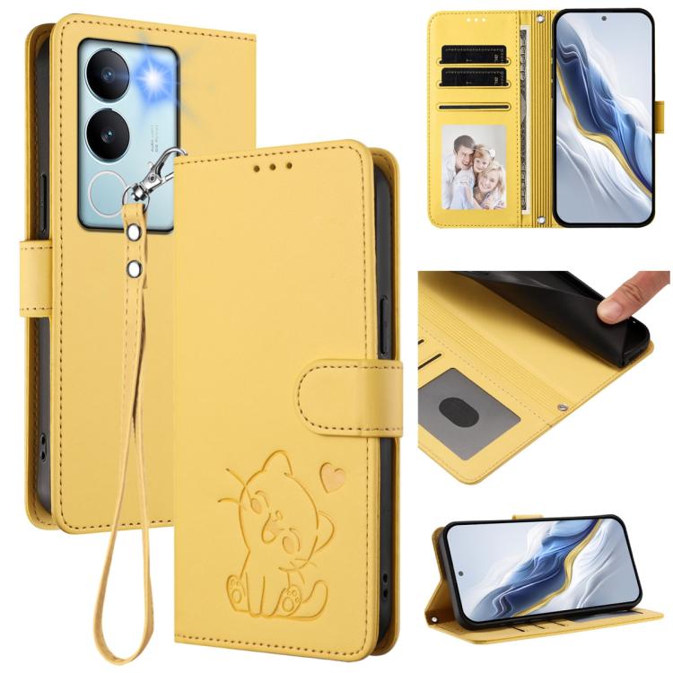 Embossed Heart Cat Leather Phone Case with Hand Strap, For vivo Y38 / vivo T3x Global, For vivo iQOO Z9x, For vivo iQOO Z9 / iQOO Z9 Turbo, For vivo S18 / S18 Pro / V30 / V30 Pro, For vivo V29e / V30 Lite 5G / Y200 5G Global, For vivo X100             ...