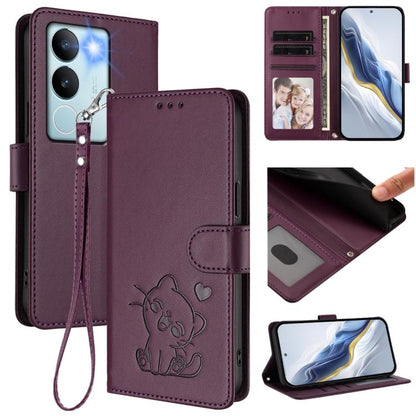 Embossed Heart Cat Leather Phone Case with Hand Strap, For vivo Y38 / vivo T3x Global, For vivo iQOO Z9x, For vivo iQOO Z9 / iQOO Z9 Turbo, For vivo S18 / S18 Pro / V30 / V30 Pro, For vivo V29e / V30 Lite 5G / Y200 5G Global, For vivo X100             ...