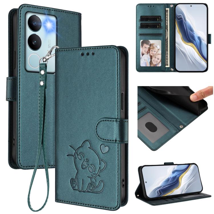 Embossed Heart Cat Leather Phone Case with Hand Strap, For vivo Y38 / vivo T3x Global, For vivo iQOO Z9x, For vivo iQOO Z9 / iQOO Z9 Turbo, For vivo S18 / S18 Pro / V30 / V30 Pro, For vivo V29e / V30 Lite 5G / Y200 5G Global, For vivo X100             ...