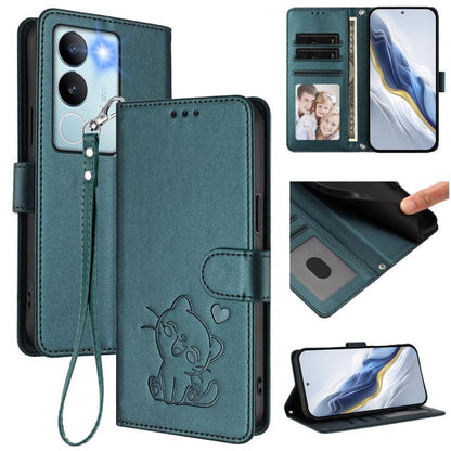 Embossed Heart Cat Leather Phone Case with Hand Strap, For vivo Y38 / vivo T3x Global, For vivo iQOO Z9x, For vivo iQOO Z9 / iQOO Z9 Turbo, For vivo S18 / S18 Pro / V30 / V30 Pro, For vivo V29e / V30 Lite 5G / Y200 5G Global, For vivo X100             ...