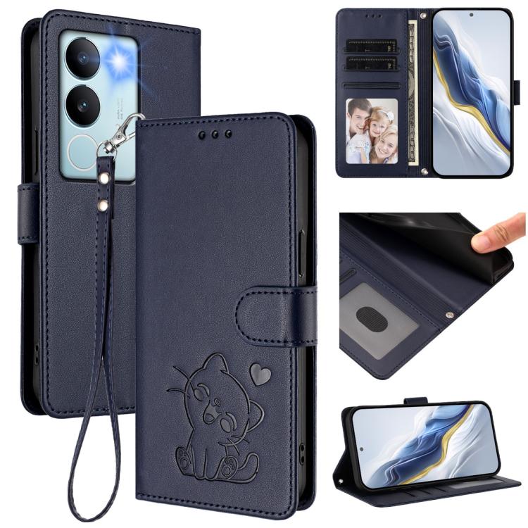 Embossed Heart Cat Leather Phone Case with Hand Strap, For vivo Y38 / vivo T3x Global, For vivo iQOO Z9x, For vivo iQOO Z9 / iQOO Z9 Turbo, For vivo S18 / S18 Pro / V30 / V30 Pro, For vivo V29e / V30 Lite 5G / Y200 5G Global, For vivo X100             ...