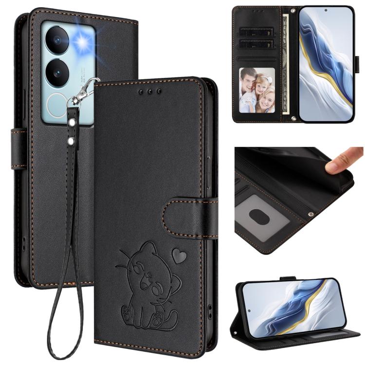 Embossed Heart Cat Leather Phone Case with Hand Strap, For vivo Y38 / vivo T3x Global, For vivo iQOO Z9x, For vivo iQOO Z9 / iQOO Z9 Turbo, For vivo S18 / S18 Pro / V30 / V30 Pro, For vivo V29e / V30 Lite 5G / Y200 5G Global, For vivo X100             ...