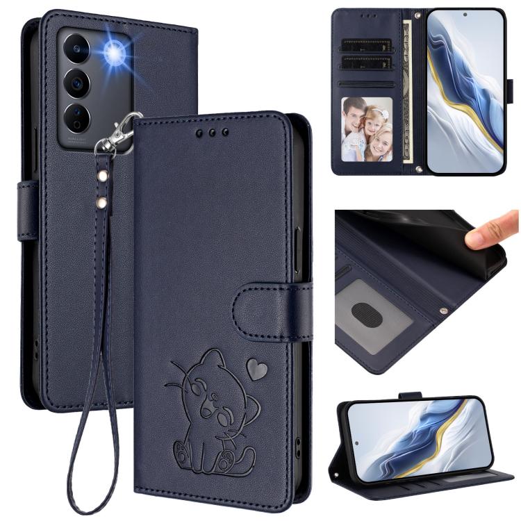 Embossed Heart Cat Leather Phone Case with Hand Strap, For vivo Y35+ / Y35m+ / Y27 4G 2023, For vivo Y02 / Y02A / Y02t / Y11 2023, For vivo Y78 / Y78+ / V29 Lite, For vivo Y100 5G / vivo Y100A Global, For vivo S16 / S16 Pro / V27 / V27 Pro             ...