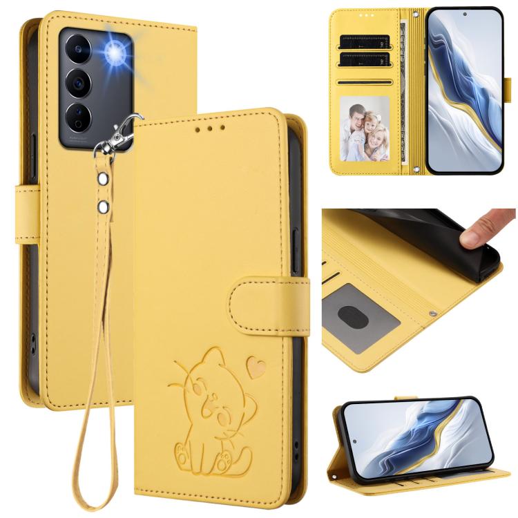 Embossed Heart Cat Leather Phone Case with Hand Strap, For vivo Y35+ / Y35m+ / Y27 4G 2023, For vivo Y02 / Y02A / Y02t / Y11 2023, For vivo Y78 / Y78+ / V29 Lite, For vivo Y100 5G / vivo Y100A Global, For vivo S16 / S16 Pro / V27 / V27 Pro             ...