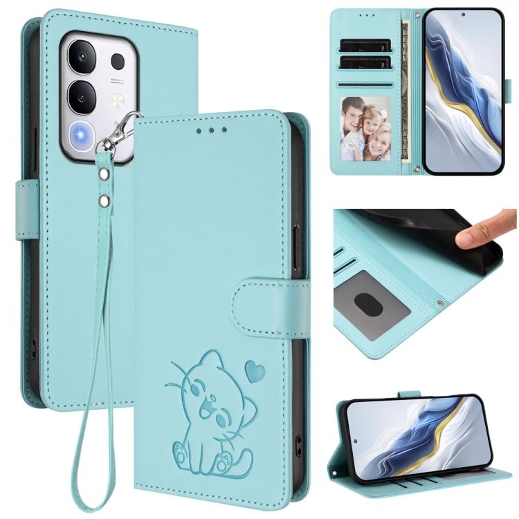 Embossed Heart Cat Leather Phone Case with Hand Strap, For vivo Y400 Pro 5G, For vivo X200 FE / vivo S30 Pro mini, For vivo S30, For vivo X200s, For vivo iQOO Z10 / Y300 Pro+ / T4, For vivo iQOO Z10x / Y29 4G / T4x / Y300t, For vivo V50 / vivo V50e    ...