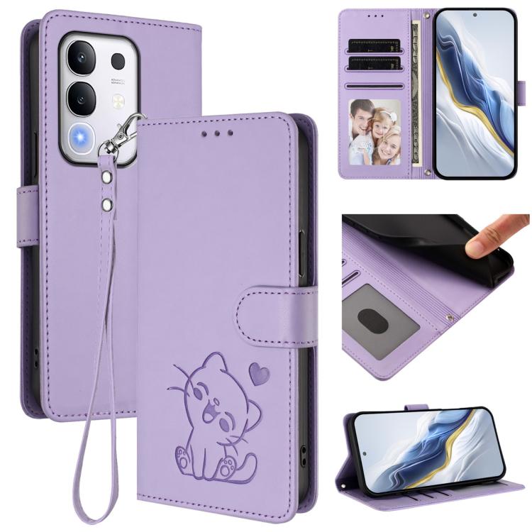 Embossed Heart Cat Leather Phone Case with Hand Strap, For vivo Y400 Pro 5G, For vivo X200 FE / vivo S30 Pro mini, For vivo S30, For vivo X200s, For vivo iQOO Z10 / Y300 Pro+ / T4, For vivo iQOO Z10x / Y29 4G / T4x / Y300t, For vivo V50 / vivo V50e    ...