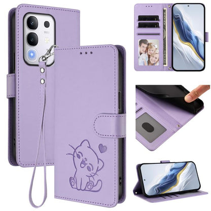 Embossed Heart Cat Leather Phone Case with Hand Strap, For vivo Y400 Pro 5G, For vivo X200 FE / vivo S30 Pro mini, For vivo S30, For vivo X200s, For vivo iQOO Z10 / Y300 Pro+ / T4, For vivo iQOO Z10x / Y29 4G / T4x / Y300t, For vivo V50 / vivo V50e    ...