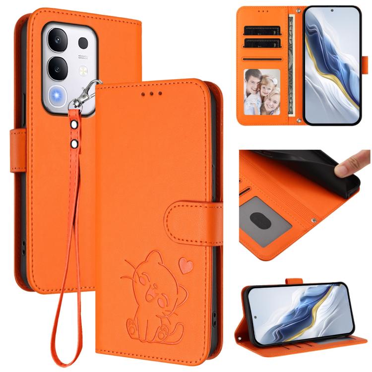 Embossed Heart Cat Leather Phone Case with Hand Strap, For vivo Y400 Pro 5G, For vivo X200 FE / vivo S30 Pro mini, For vivo S30, For vivo X200s, For vivo iQOO Z10 / Y300 Pro+ / T4, For vivo iQOO Z10x / Y29 4G / T4x / Y300t, For vivo V50 / vivo V50e    ...
