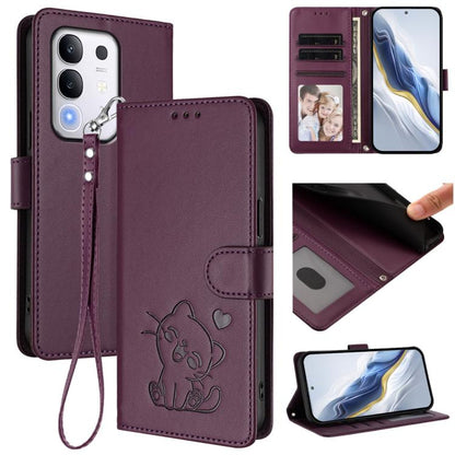 Embossed Heart Cat Leather Phone Case with Hand Strap, For vivo Y400 Pro 5G, For vivo X200 FE / vivo S30 Pro mini, For vivo S30, For vivo X200s, For vivo iQOO Z10 / Y300 Pro+ / T4, For vivo iQOO Z10x / Y29 4G / T4x / Y300t, For vivo V50 / vivo V50e    ...