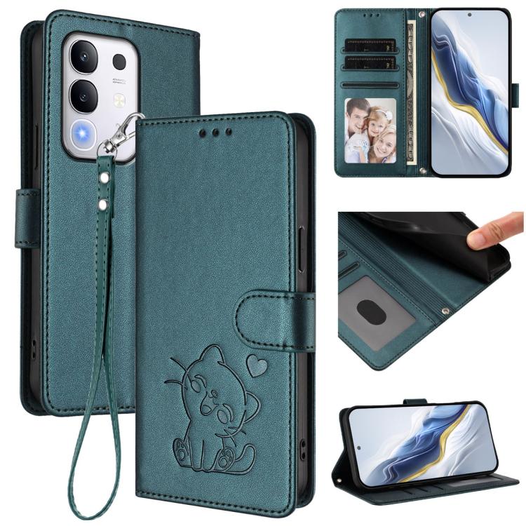 Embossed Heart Cat Leather Phone Case with Hand Strap, For vivo Y400 Pro 5G, For vivo X200 FE / vivo S30 Pro mini, For vivo S30, For vivo X200s, For vivo iQOO Z10 / Y300 Pro+ / T4, For vivo iQOO Z10x / Y29 4G / T4x / Y300t, For vivo V50 / vivo V50e    ...