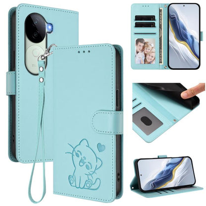 Embossed Heart Cat Leather Phone Case with Hand Strap, For vivo iQOO Z9s / vivo V40e, For vivo S19 Pro / V40 / V40 Pro / T3 Ultra, For vivo iQOO Z9 Lite / Y18 / Y28s / Y37m 5G, For vivo iQOO Z9s Pro / vivo T3 Pro 5G, For vivo V40 Lite 5G / vivo V30e   ...