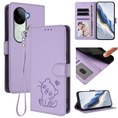 Embossed Heart Cat Leather Phone Case with Hand Strap, For vivo iQOO Z9s / vivo V40e, For vivo S19 Pro / V40 / V40 Pro / T3 Ultra, For vivo iQOO Z9 Lite / Y18 / Y28s / Y37m 5G, For vivo iQOO Z9s Pro / vivo T3 Pro 5G, For vivo V40 Lite 5G / vivo V30e   ...