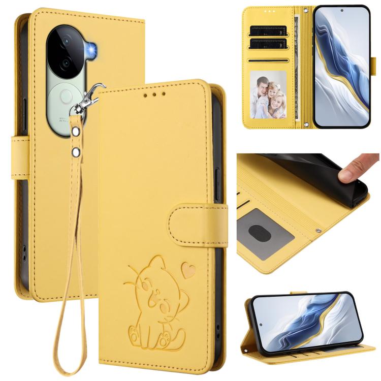 Embossed Heart Cat Leather Phone Case with Hand Strap, For vivo iQOO Z9s / vivo V40e, For vivo S19 Pro / V40 / V40 Pro / T3 Ultra, For vivo iQOO Z9 Lite / Y18 / Y28s / Y37m 5G, For vivo iQOO Z9s Pro / vivo T3 Pro 5G, For vivo V40 Lite 5G / vivo V30e   ...