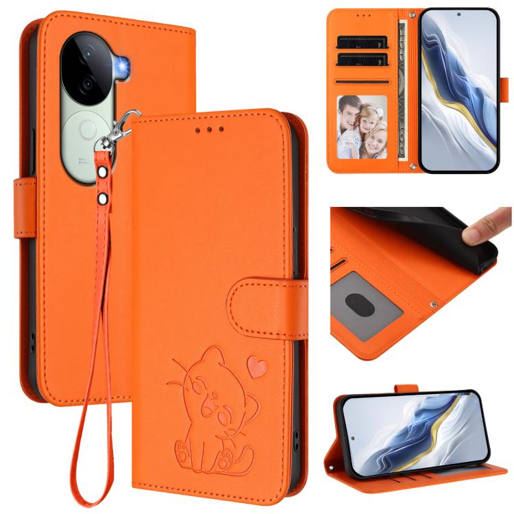 Embossed Heart Cat Leather Phone Case with Hand Strap, For vivo iQOO Z9s / vivo V40e, For vivo S19 Pro / V40 / V40 Pro / T3 Ultra, For vivo iQOO Z9 Lite / Y18 / Y28s / Y37m 5G, For vivo iQOO Z9s Pro / vivo T3 Pro 5G, For vivo V40 Lite 5G / vivo V30e   ...