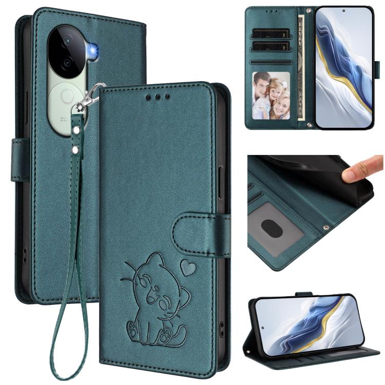 Embossed Heart Cat Leather Phone Case with Hand Strap, For vivo iQOO Z9s / vivo V40e, For vivo S19 Pro / V40 / V40 Pro / T3 Ultra, For vivo iQOO Z9 Lite / Y18 / Y28s / Y37m 5G, For vivo iQOO Z9s Pro / vivo T3 Pro 5G, For vivo V40 Lite 5G / vivo V30e   ...