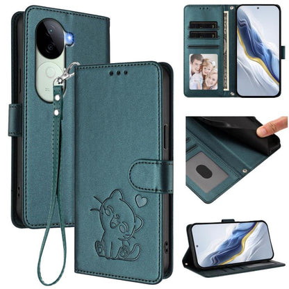 Embossed Heart Cat Leather Phone Case with Hand Strap, For vivo iQOO Z9s / vivo V40e, For vivo S19 Pro / V40 / V40 Pro / T3 Ultra, For vivo iQOO Z9 Lite / Y18 / Y28s / Y37m 5G, For vivo iQOO Z9s Pro / vivo T3 Pro 5G, For vivo V40 Lite 5G / vivo V30e   ...
