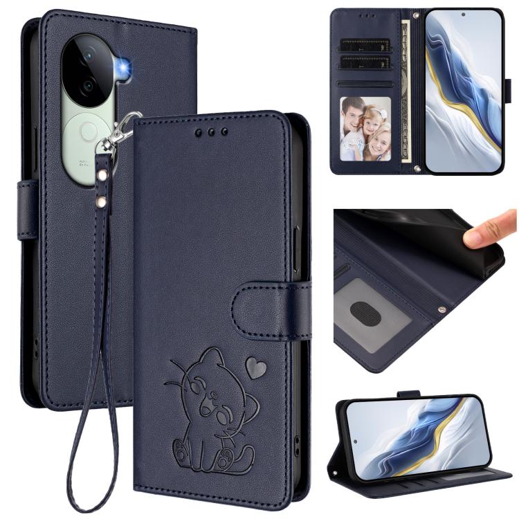 Embossed Heart Cat Leather Phone Case with Hand Strap, For vivo iQOO Z9s / vivo V40e, For vivo S19 Pro / V40 / V40 Pro / T3 Ultra, For vivo iQOO Z9 Lite / Y18 / Y28s / Y37m 5G, For vivo iQOO Z9s Pro / vivo T3 Pro 5G, For vivo V40 Lite 5G / vivo V30e   ...