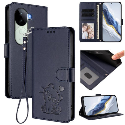 Embossed Heart Cat Leather Phone Case with Hand Strap, For vivo iQOO Z9s / vivo V40e, For vivo S19 Pro / V40 / V40 Pro / T3 Ultra, For vivo iQOO Z9 Lite / Y18 / Y28s / Y37m 5G, For vivo iQOO Z9s Pro / vivo T3 Pro 5G, For vivo V40 Lite 5G / vivo V30e   ...