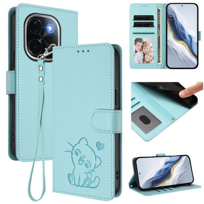 Embossed Heart Cat Leather Phone Case with Hand Strap, For vivo iQOO Z9s / vivo V40e, For vivo S19 Pro / V40 / V40 Pro / T3 Ultra, For vivo iQOO Z9 Lite / Y18 / Y28s / Y37m 5G, For vivo iQOO Z9s Pro / vivo T3 Pro 5G, For vivo V40 Lite 5G / vivo V30e   ...