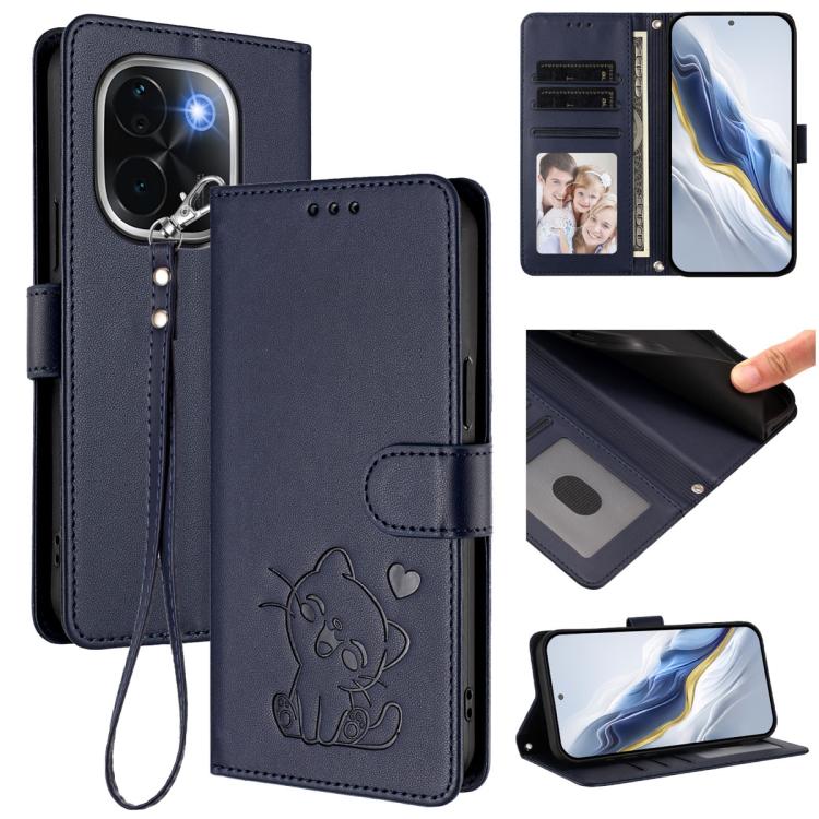 Embossed Heart Cat Leather Phone Case with Hand Strap, For vivo iQOO Z9s / vivo V40e, For vivo S19 Pro / V40 / V40 Pro / T3 Ultra, For vivo iQOO Z9 Lite / Y18 / Y28s / Y37m 5G, For vivo iQOO Z9s Pro / vivo T3 Pro 5G, For vivo V40 Lite 5G / vivo V30e   ...