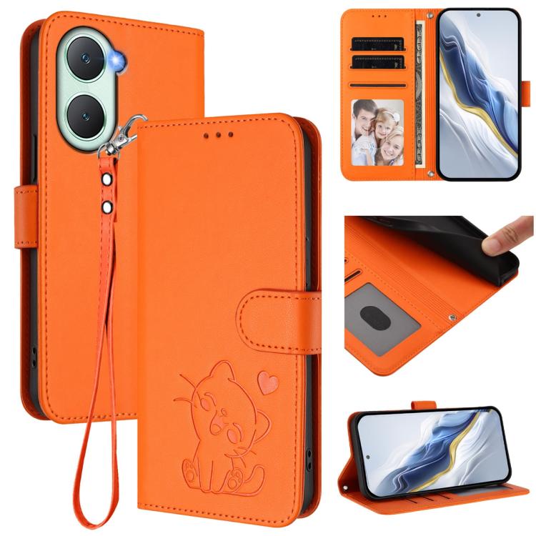 Embossed Heart Cat Leather Phone Case with Hand Strap, For vivo iQOO Z9s / vivo V40e, For vivo S19 Pro / V40 / V40 Pro / T3 Ultra, For vivo iQOO Z9 Lite / Y18 / Y28s / Y37m 5G, For vivo iQOO Z9s Pro / vivo T3 Pro 5G, For vivo V40 Lite 5G / vivo V30e   ...