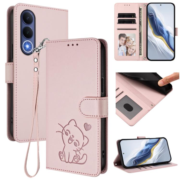 Embossed Heart Cat Leather Phone Case with Hand Strap, For vivo X300 FE 5G / S50 Pro mini 5G, For vivo X300s, For vivo Y21 5G 2026 / vivo Y05 4G, For vivo V70 FE 5G, For vivo X300 Ultra, For vivo V60 Lite 5G Global, For vivo Y400 5G                    ...