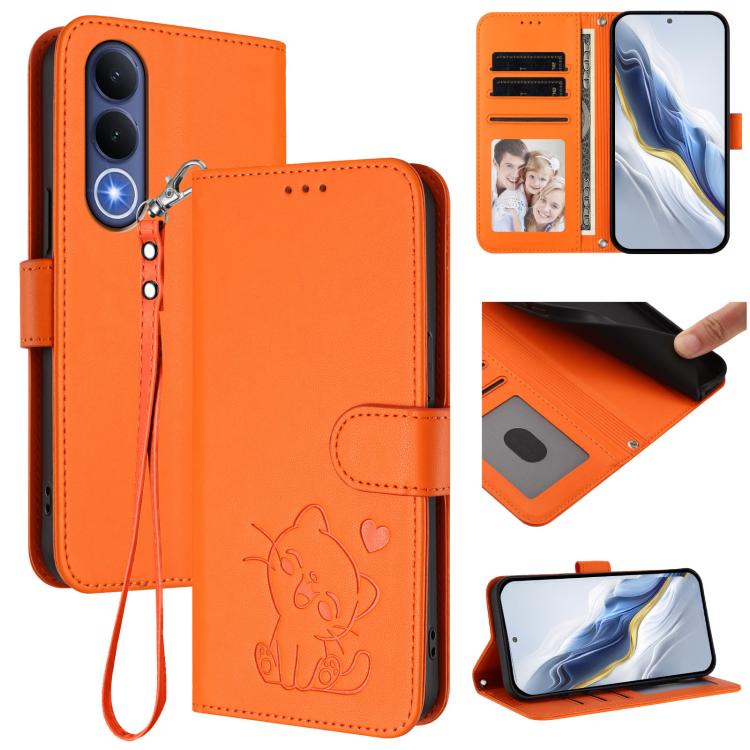 Embossed Heart Cat Leather Phone Case with Hand Strap, For vivo X300 FE 5G / S50 Pro mini 5G, For vivo X300s, For vivo Y21 5G 2026 / vivo Y05 4G, For vivo V70 FE 5G, For vivo X300 Ultra, For vivo V60 Lite 5G Global, For vivo Y400 5G                    ...