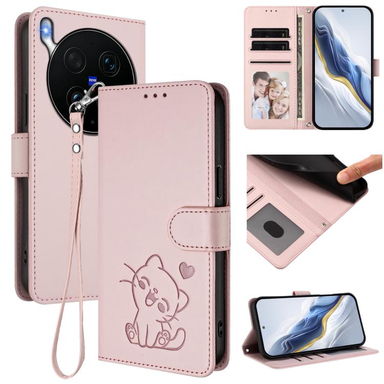 Embossed Heart Cat Leather Phone Case with Hand Strap, For vivo X300 FE 5G / S50 Pro mini 5G, For vivo X300s, For vivo Y21 5G 2026 / vivo Y05 4G, For vivo V70 FE 5G, For vivo X300 Ultra, For vivo V60 Lite 5G Global, For vivo Y400 5G                    ...