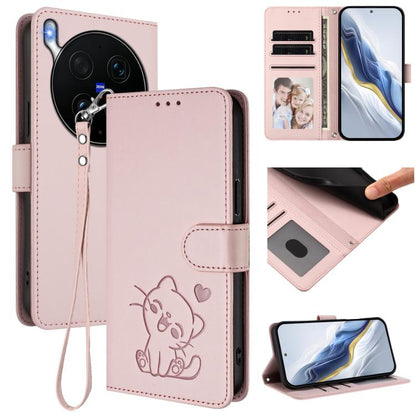 Embossed Heart Cat Leather Phone Case with Hand Strap, For vivo X300 FE 5G / S50 Pro mini 5G, For vivo X300s, For vivo Y21 5G 2026 / vivo Y05 4G, For vivo V70 FE 5G, For vivo X300 Ultra, For vivo V60 Lite 5G Global, For vivo Y400 5G                    ...