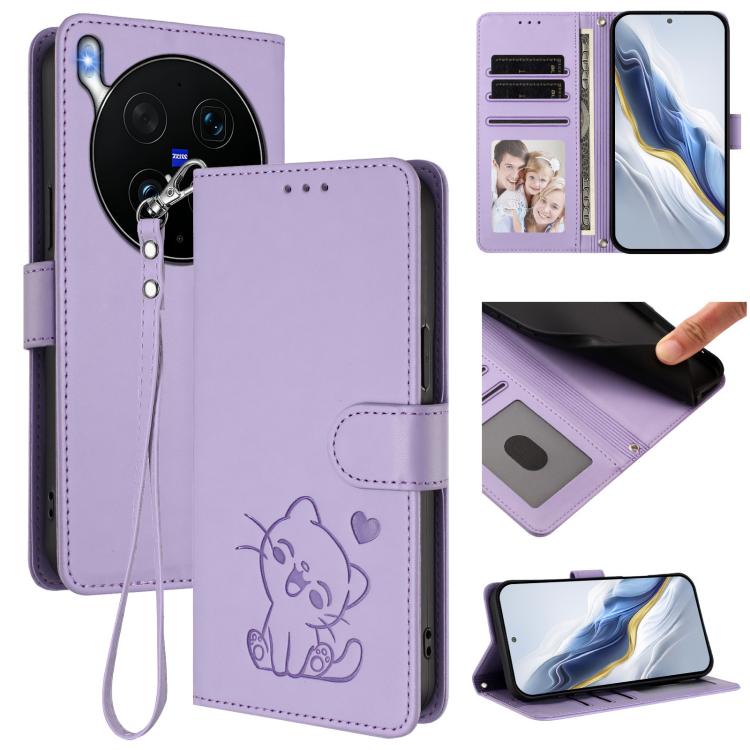 Embossed Heart Cat Leather Phone Case with Hand Strap, For vivo X300 FE 5G / S50 Pro mini 5G, For vivo X300s, For vivo Y21 5G 2026 / vivo Y05 4G, For vivo V70 FE 5G, For vivo X300 Ultra, For vivo V60 Lite 5G Global, For vivo Y400 5G                    ...