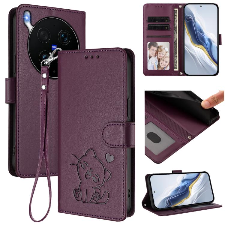 Embossed Heart Cat Leather Phone Case with Hand Strap, For vivo X300 FE 5G / S50 Pro mini 5G, For vivo X300s, For vivo Y21 5G 2026 / vivo Y05 4G, For vivo V70 FE 5G, For vivo X300 Ultra, For vivo V60 Lite 5G Global, For vivo Y400 5G                    ...