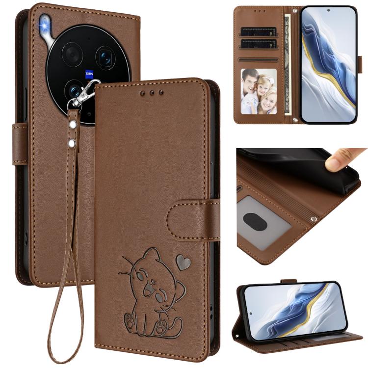 Embossed Heart Cat Leather Phone Case with Hand Strap, For vivo X300 FE 5G / S50 Pro mini 5G, For vivo X300s, For vivo Y21 5G 2026 / vivo Y05 4G, For vivo V70 FE 5G, For vivo X300 Ultra, For vivo V60 Lite 5G Global, For vivo Y400 5G                    ...