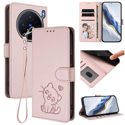 Embossed Heart Cat Leather Phone Case with Hand Strap, For vivo X300 FE 5G / S50 Pro mini 5G, For vivo X300s, For vivo Y21 5G 2026 / vivo Y05 4G, For vivo V70 FE 5G, For vivo X300 Ultra, For vivo V60 Lite 5G Global, For vivo Y400 5G                    ...