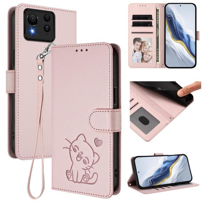 Embossed Heart Cat Leather Phone Case with Hand Strap, For ASUS Zenfone 12 Ultra, For ASUS ROG Phone 9 / 9 Pro, For ASUS Zenfone 11 Ultra, For ASUS ROG Phone 8 / 8 Pro