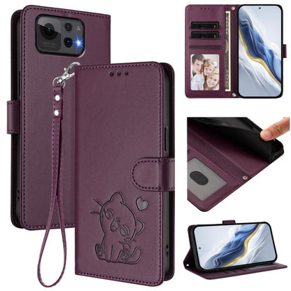 Embossed Heart Cat Leather Phone Case with Hand Strap, For ASUS Zenfone 12 Ultra, For ASUS ROG Phone 9 / 9 Pro, For ASUS Zenfone 11 Ultra, For ASUS ROG Phone 8 / 8 Pro