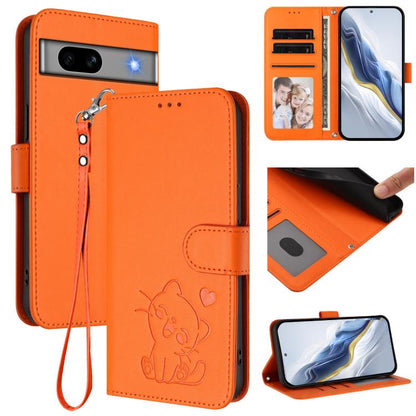Embossed Heart Cat Leather Phone Case with Hand Strap, For Google Pixel 11 Pro XL, For Google Pixel 11 Pro / Pixel 11, For Google Pixel 10 Pro XL / 9 Pro XL, For Google Pixel 10 / 10 Pro / 9 Pro, For Google Pixel 9a, For Google Pixel 8a                ...