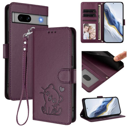 Embossed Heart Cat Leather Phone Case with Hand Strap, For Google Pixel 11 Pro XL, For Google Pixel 11 Pro / Pixel 11, For Google Pixel 10 Pro XL / 9 Pro XL, For Google Pixel 10 / 10 Pro / 9 Pro, For Google Pixel 9a, For Google Pixel 8a                ...