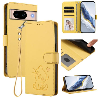 Embossed Heart Cat Leather Phone Case with Hand Strap, For Google Pixel 11 Pro XL, For Google Pixel 11 Pro / Pixel 11, For Google Pixel 10 Pro XL / 9 Pro XL, For Google Pixel 10 / 10 Pro / 9 Pro, For Google Pixel 9a, For Google Pixel 8a                ...