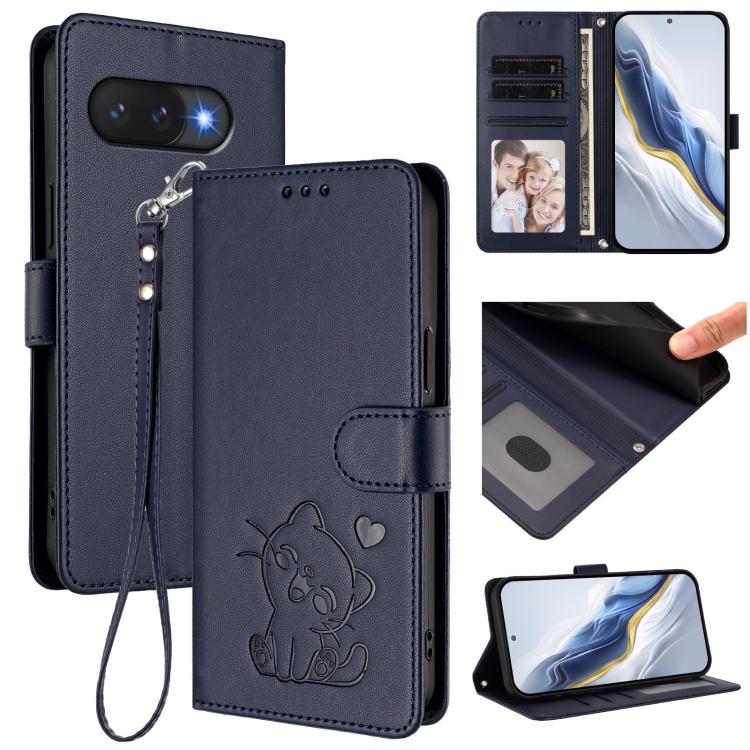 Embossed Heart Cat Leather Phone Case with Hand Strap, For Google Pixel 11 Pro XL, For Google Pixel 11 Pro / Pixel 11, For Google Pixel 10 Pro XL / 9 Pro XL, For Google Pixel 10 / 10 Pro / 9 Pro, For Google Pixel 9a, For Google Pixel 8a                ...
