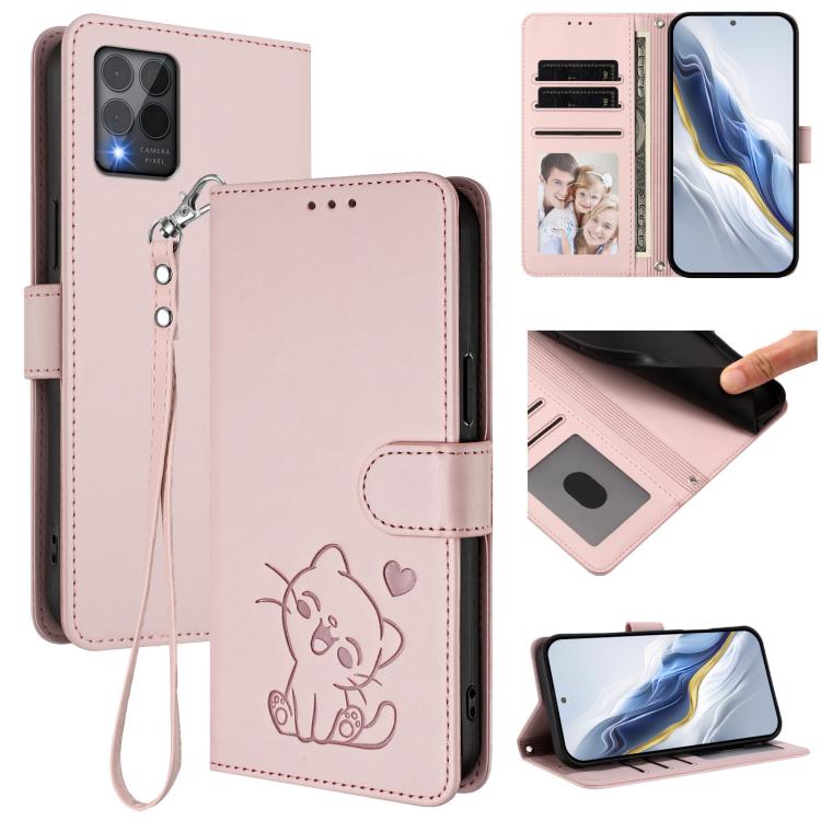 Embossed Heart Cat Leather Phone Case with Hand Strap, For T-Mobile Revvl 8 / T Phone 3, For T-Mobile Revvl 7 Pro / T Phone 2 Pro 5G, For T-Mobile Revvl 7 / T Phone 2 5G, For T-Mobile Revvl 6 Pro 5G / 6X Pro 5G, For T-Mobile Revvl 6 / 6X