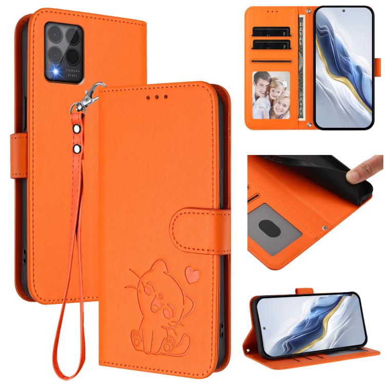 Embossed Heart Cat Leather Phone Case with Hand Strap, For T-Mobile Revvl 8 / T Phone 3, For T-Mobile Revvl 7 Pro / T Phone 2 Pro 5G, For T-Mobile Revvl 7 / T Phone 2 5G, For T-Mobile Revvl 6 Pro 5G / 6X Pro 5G, For T-Mobile Revvl 6 / 6X