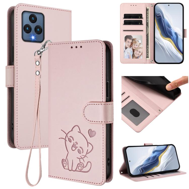 Embossed Heart Cat Leather Phone Case with Hand Strap, For T-Mobile Revvl 8 / T Phone 3, For T-Mobile Revvl 7 Pro / T Phone 2 Pro 5G, For T-Mobile Revvl 7 / T Phone 2 5G, For T-Mobile Revvl 6 Pro 5G / 6X Pro 5G, For T-Mobile Revvl 6 / 6X