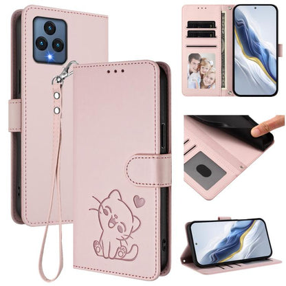 Embossed Heart Cat Leather Phone Case with Hand Strap, For T-Mobile Revvl 8 / T Phone 3, For T-Mobile Revvl 7 Pro / T Phone 2 Pro 5G, For T-Mobile Revvl 7 / T Phone 2 5G, For T-Mobile Revvl 6 Pro 5G / 6X Pro 5G, For T-Mobile Revvl 6 / 6X
