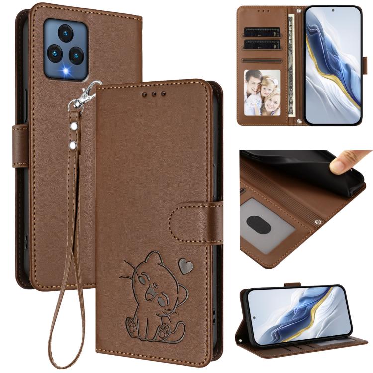 Embossed Heart Cat Leather Phone Case with Hand Strap, For T-Mobile Revvl 8 / T Phone 3, For T-Mobile Revvl 7 Pro / T Phone 2 Pro 5G, For T-Mobile Revvl 7 / T Phone 2 5G, For T-Mobile Revvl 6 Pro 5G / 6X Pro 5G, For T-Mobile Revvl 6 / 6X